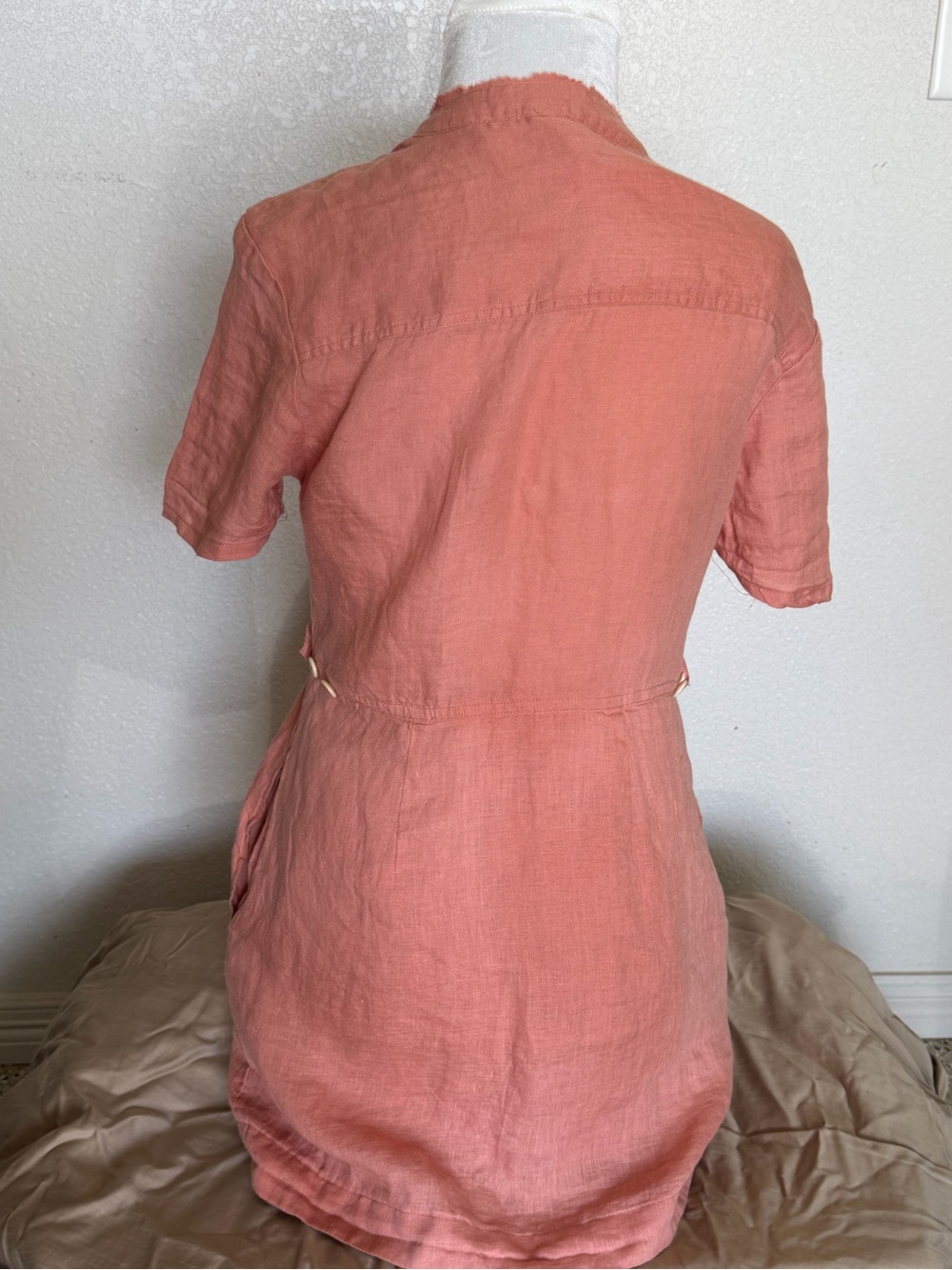 Free People Linen Blend Shirt Dress XS Coral Utility Button Front Tunic - Picture 3 of 12